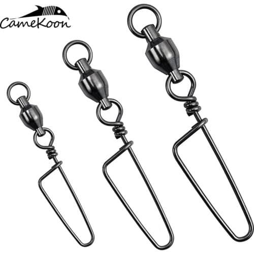 CAMEKOON 20pcs Fishing Swivels Connector Ball Bearing Rolling Coastlock Snap 0#-10# For Fishhook Lure Carp Fishing Accessories