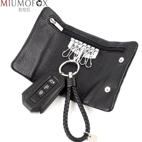 Genuine Leather Key Case Wallet Keychain Organizer Men Car Key Holder New Women Coin Purse Multifunction Casual Short Cash Purse