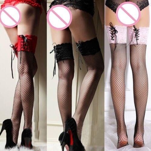 Black Fishnet Hold Ups Plus Size Women Mesh Fishnet Over Knee Thigh Ladies Fancy Dress Costume Accessory Red Black White Pink