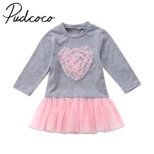 Helen115 Lovely Kids Baby Girl Clothes Heart Long Sleeve Lace Ball Gown Dresses Outfit 6m-4y