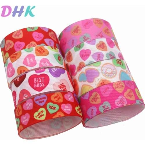 DHK 50yards valentine heart love Printed Grosgrain Ribbon Accessory Hairbow Headwear Decoration DIY Wholesale OEM S1265