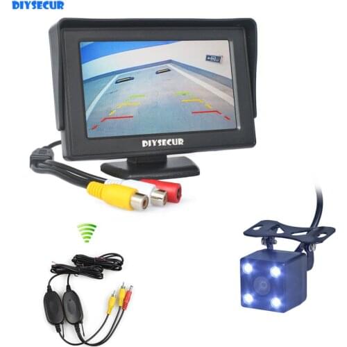 DIYSECUR 4.3" Video Car Monitor + HD LED Car Camera Rear View Security System Wireless Parking Reversing System Kit