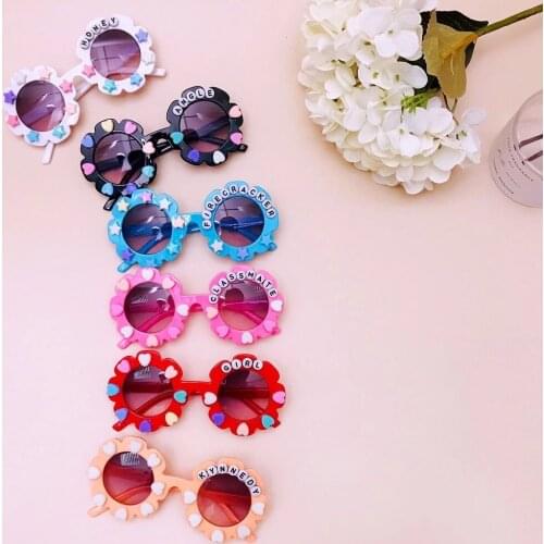 FOCUSNORM 6 Colors Summer Kids Girls Lovely Sunglasses Letter Flower-Shaped Outdoor Glasses