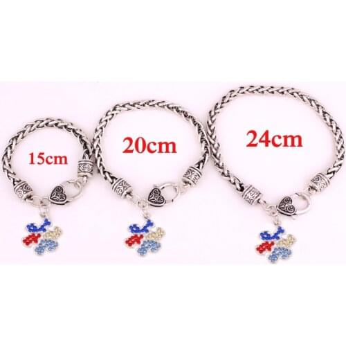 Hot Sell Metal silver plated pave crystals puzzle piece charm bracelet