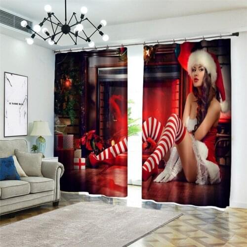 Customized size Merry Christmas Window Treatments 3D Curtains Valance Room Curtains Large Window Curtain