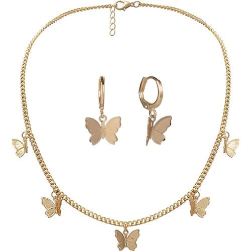 Butterfly Necklace Earrings Set Adjustable Butterfly Chain Necklace Charm Hoop Earrings Butterfly Jewelry for Women Girls