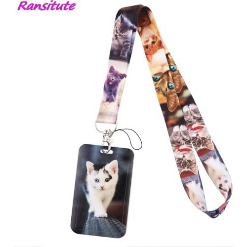 Ransitute R1930 Lovely Cat Creative Lanyard Card Holder Student Hanging Neck Phone Lanyard Badge Subway Access Card Holder