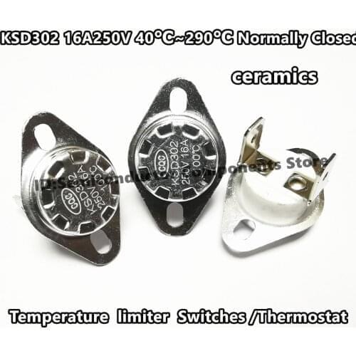 5PCS KSD302 16A 250V 40-180 degree Ceramic KSD301 Normally Closed Temperature Switch Thermostat 45 55 60 65 70 75 80 85 90 95C
