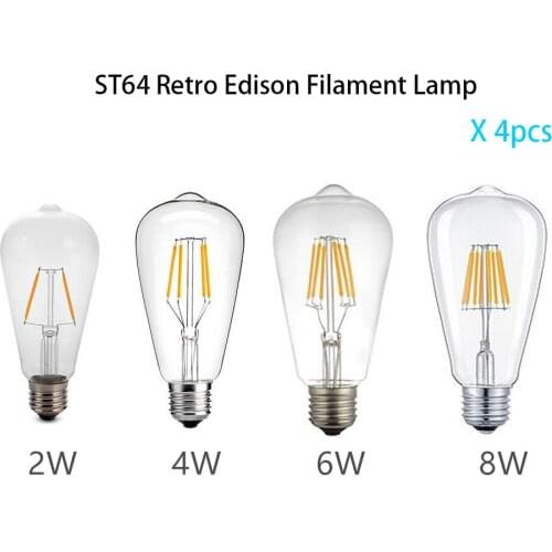 Retro Edison Bulb E27 LED Blub 220V ST64 Filament Lamp 360Degree Clear Glass Shell Candle Light Incandescent Ampoule Bulbs 4pcs