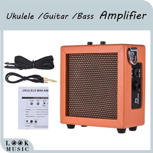 Mini Ukulele Amplifier Speaker High-Sensitivity 3 Watt 9-Volt W/Volume Tone Control Guitar Bass Amp