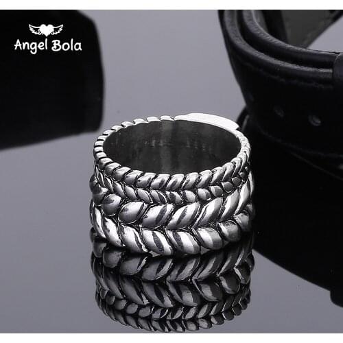 Fashion Tire Pattern Mens Buddha Chain Link Finger Ring Ancient Silver color Jewelry To Women Gift Drop Shipping