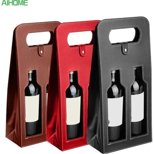 Fashionable Faux Leather Wine Bottle Carry Bag Packaging Bags Double Wine Bottle Gift Bag