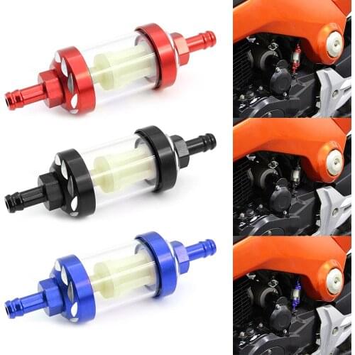 8mm Motorcycle Gas Oil Fuel Filter Aluminum Alloy Glass Thread Inline Oil Filter Moto Accessories Universal Gasoline Filter
