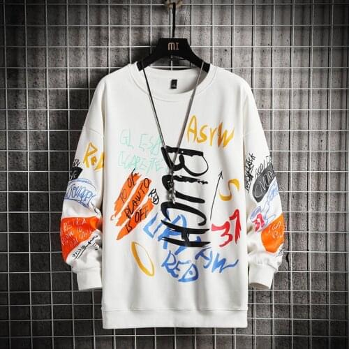 Graffiti Mens Casual Sweatshirt Hoodie Men Fake Two Pieces Multi Color O-neck Fashion Harajuku Style Male Sweatshirt 2021 New