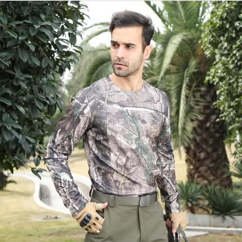 Men Long Sleeved Shirt Compress Tactical Cotton T-shirt Hunter Quick Dry Print Shirt Camouflage Combat Clothes Military Hunting