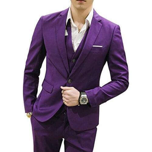 Purple Evening Party Formal Men Suits Trim Fit Notched Lapel Custom Made Wedding Tuxedos (Jacket + Pants +Vest)