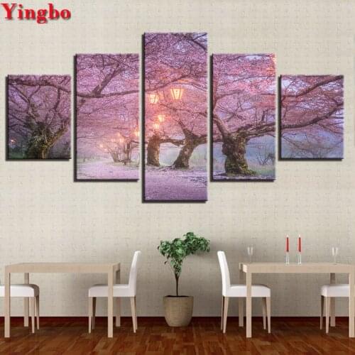 5pcs Full Square/Round Drill 5D DIY Diamond Painting "Sakura Road landscape" Multiple picture combination Embroidery Home Decor