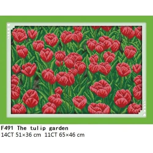 Joy Sunday Cross Stitch Kits The Tulip Garden Embroidery Needlework Counted Patterns 11CT 14CT Printed Fabric Stamped Home Decor
