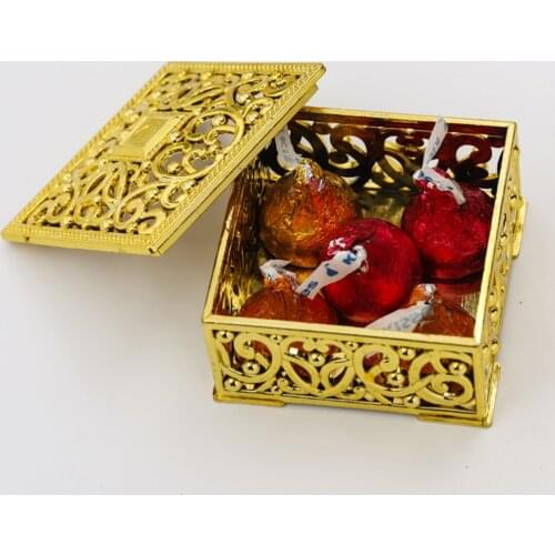 24PCS Hollow Out Flower Pattern Gift Boxes Square Mini Candy Boxes Packaging Case Party Favors (Golden)