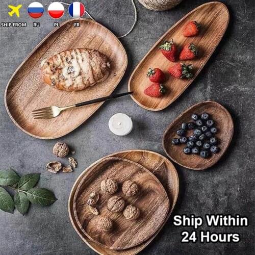 Whole Wood lovesickness Wood Irregular Oval Solid Wood Pan Plate Fruit Dishes Saucer Tea Tray Dessert Dinner Plate Tableware Set