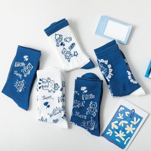 Socks Women Fashion Cute Cartoon Cotton Japanese Korean Socks Christmas Kawaii Bear Harajuku Calcetines Streetwear Female Sock