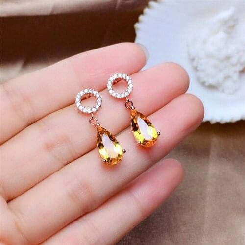 New Arrival Lady Silver 925 Earrings Female Jewelry Fashion Crystal Yellow Water Drop Pendant Necklace For Women Birthday Gift