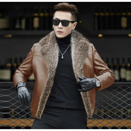 Autumn Winter Racoon Collar Second Layer of Sheepskin Coat for Men Wool Fur Liner Jacket HD5188 KJ1121