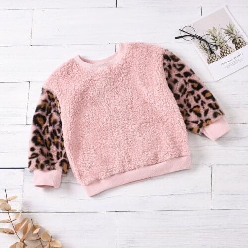 Autumn Fashion Girls Pink Hoodies Outfits Kids Solid Long Sleeve Pullover Patchwork Leopard Pattern Sweatshirts