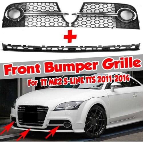Car Front Bumper Fog Light Lamp Grilles Honeycomb Cover & Front Lower Grille for- TT MK2 S-LINE TTS 2011-2014
