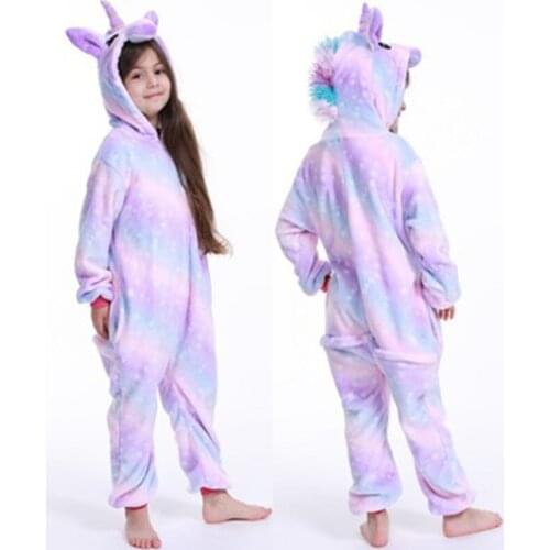 Animal Cartoon Girls Unicorn Flannel Pajamas Funny Cosplay Costume Pyjamas One Piece Hooded Onesies Jumpsuits Pijamas Sleepwear