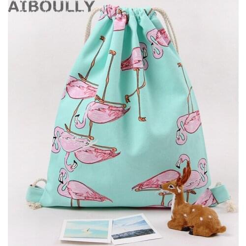 Large Size Christmas Santa Claus Gift bags Flamingo Printed Pure Cotton Canvas Candy Bags Drawstring Pouch Box Birthday Wedding