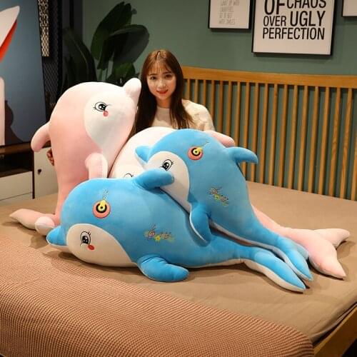 1pc 60/80/100cm Lovely Plush Dolphin Toys Stuffed Soft Animal Dolphin Pillow Sleeping Toy for Children Lovers Birthday Gifts