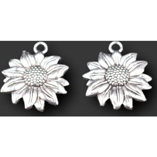 20pcs Silver Color Sunflower Pendant Retro Plant Bracelet Earrings Metal Accessories DIY Charms Jewelry Crafts Findings P637