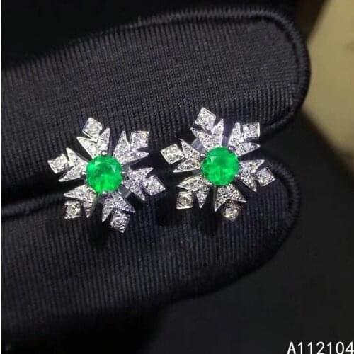 KJJEAXCMY fine jewelry 925 sterling silver inlaid natural emerald women fresh snowflake Chinese style ear studs earrings support