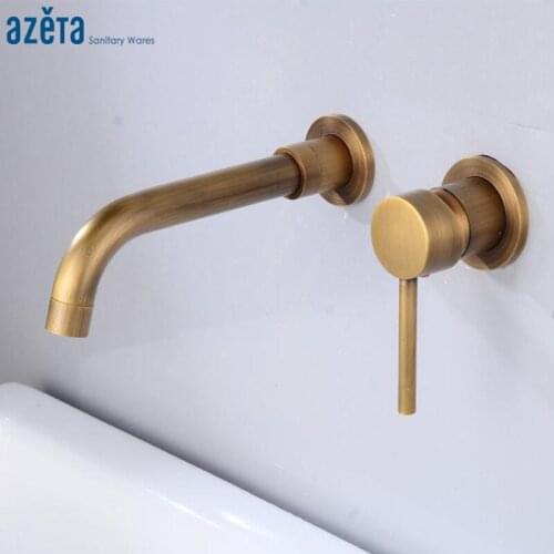 Azeta Antique Brass Basin Faucet Bathroom Wall Mounted Washbasin Mixer Tap 360 Degree Rotation Spout Basin Faucet MK1903A