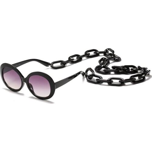 Veshion Oversized Chain Round Simple Sunglasses Men Women Fashion Shades UV400 Vintage Glasses