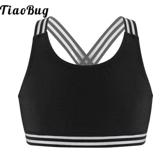 Girls Dance Top Kids Ballet Dancewear Solid Color Criss Cross Back Tanks Bra Tops Child Stage Performance Workout Crop Top