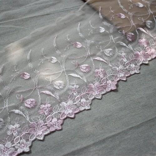 16cm 6.3" wide (2yards/lot) DIY Craft Accessories Embroidered Tulle Lace Trim in Light Pink+Ivory