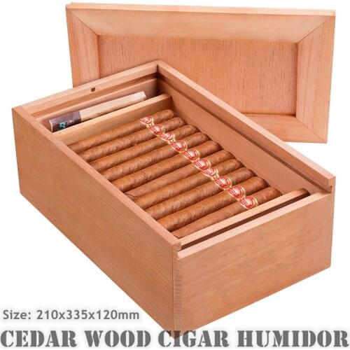 210x335x120mm Cedar Wood Cigar Humidor Unpainted Storage Cigar Moisturizing Case Natural Wooden Cigarette Humidor Box Capacity50