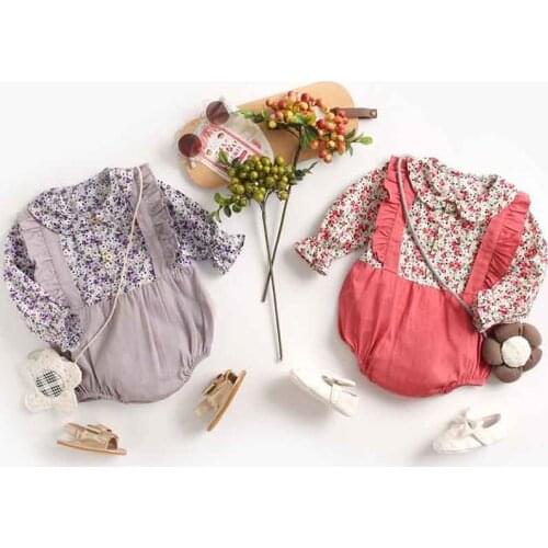Vintage Long Sleeve Floral Bodysuit Baby Girls Cotton Bodysuit Girls Costumes Toddler Jumpsuit Newborn Children Clothes