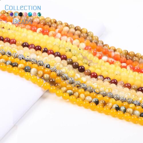 Natural Stone Yellow Crystal Jades Jaspers Agates Amber Spacer Loose Round Beads For Jewelry Making DIY Accessiory Wholesale 15"