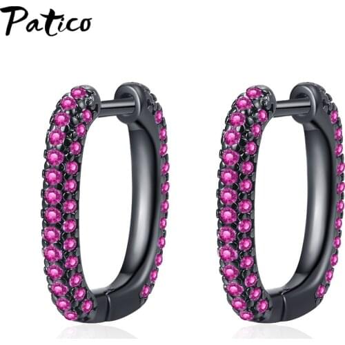 New Fashion 925 Sterling Silver Black Platinum Geometric Rectangle Hoop Earrings For Women Female Korea Jewelry Oorbellen