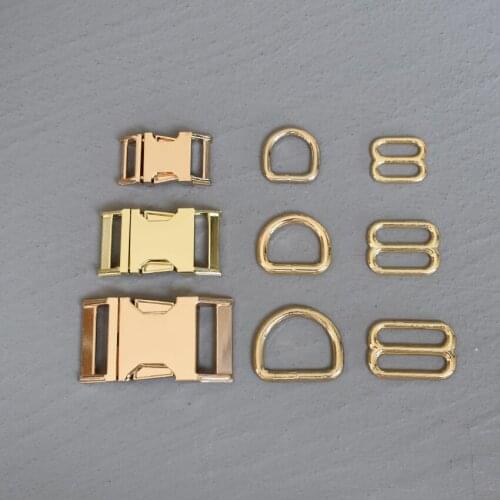 1 Set 15mm/20mm/25mm Webbing Metal Hardware D Ring Adjuster Belt Strap Slider Release Buckle Three-Piece Use For DIY Dog Collar