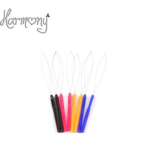 120pcs Plastic Handle Needle Micro Ring Loop Threader For Hair Extension Tools Hair Weaving Thread For Lace Wig
