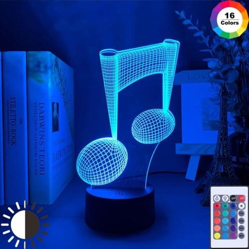 Acrylic 3D Illusion Baby Night Light Musical Note Hologram Nightlight Led Touch Sensor Colorful Usb Battery Powered Bedside Lamp