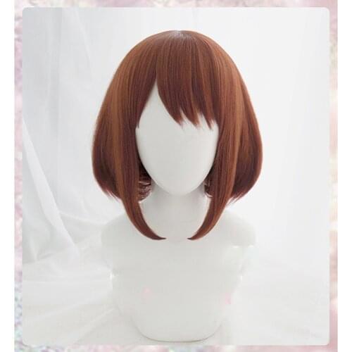 Anime My Hero Academia Ochako Uraraka Short Brown Bob Heat Resistant Cosplay Costume Hair Headwear