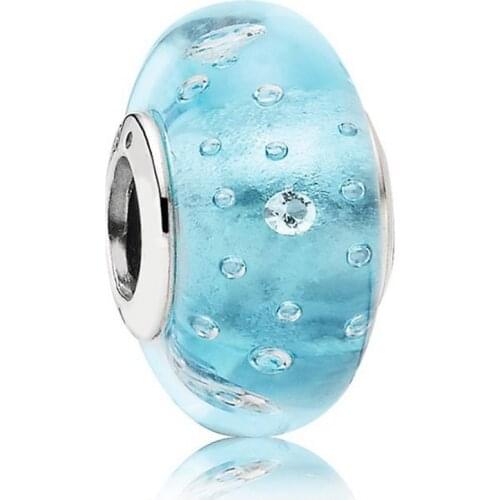 Authentic S925 Bead DIY Jewelry Murano Glass Charms fit Lady Bracelet Bangle Blue Effervescence Charm Lady Gift