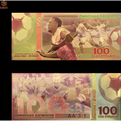 Russia World Cup in 24k Gold Banknotes 100 Rubles Money Paper Bank Bill Collections For Gift