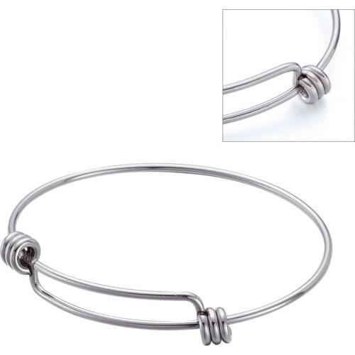 20pc 304 Stainless Steel Expandable Bangle Bracelets Adjustable Wire Blank Jewelry Making DIY Material Findings 55~57x63~65mm