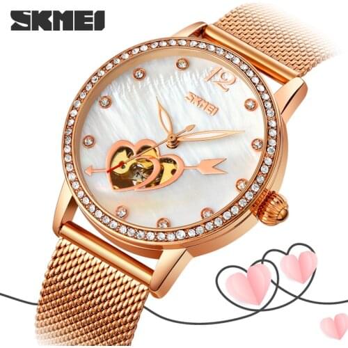 SKMEI Luxury Brand Heart Watch Women Fashion Diamond Automatic Mechanical Watches Ladies Luminous Clock Relogio Feminino 9255